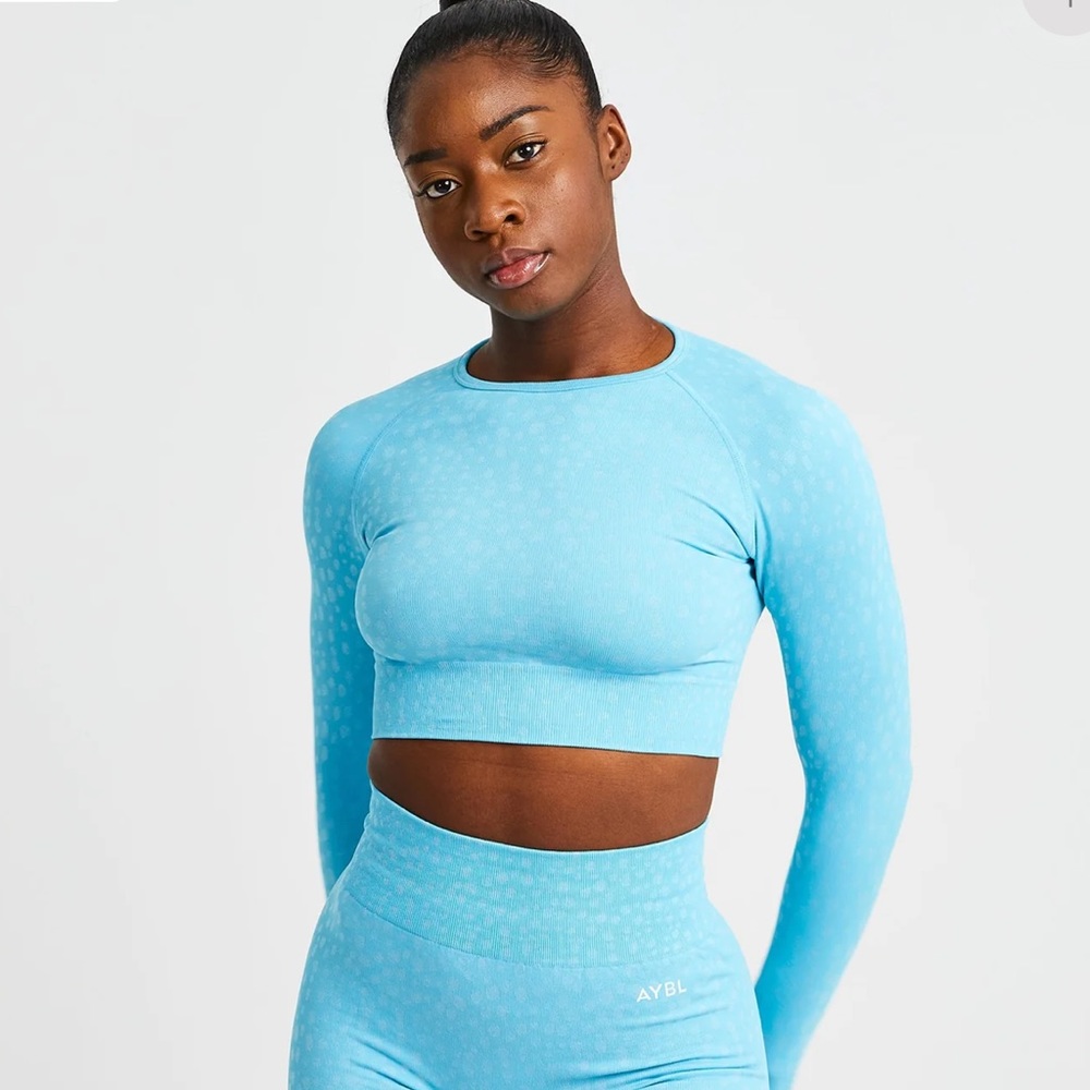 Evolve Speckle Seamless Long Sleeve Crop Top - Light Blue